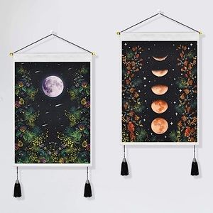 Bohemian Moon Phase Indie Starry Sky Space Floral 2 Twin Set Tapestry Cute Decor